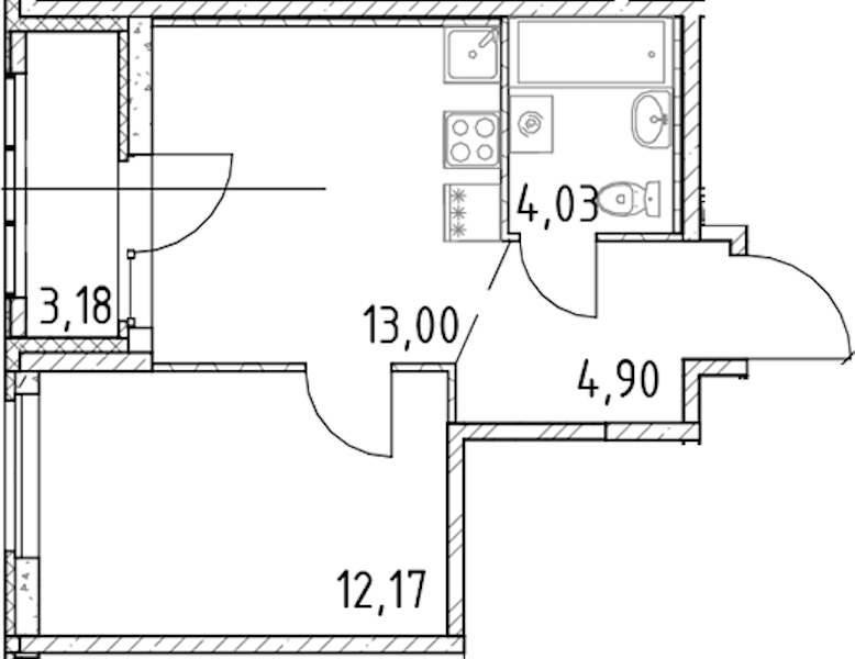 1-комнатная квартира 34.1 м², 10/23 эт., ЖК «Город Первых»